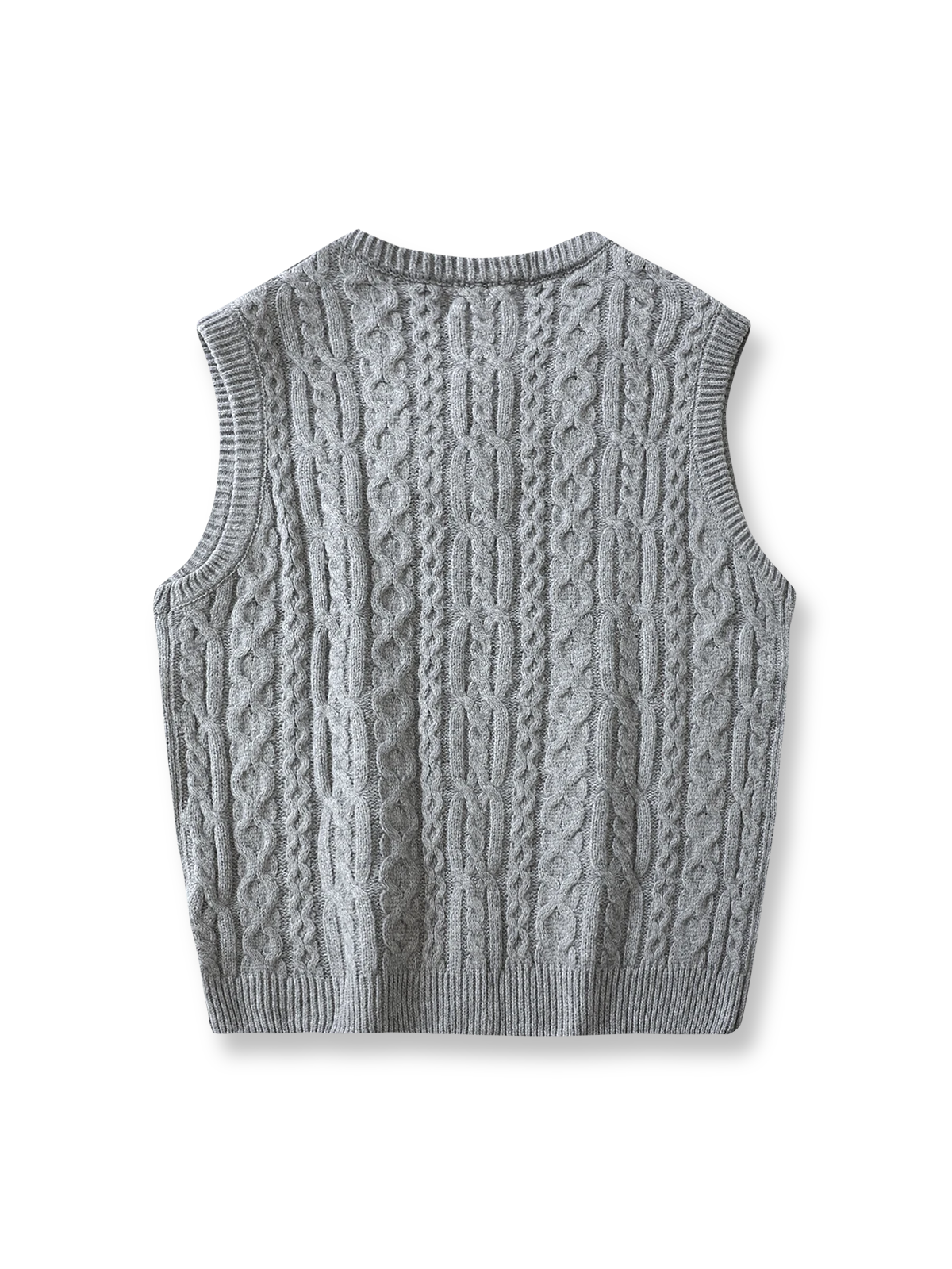 製品画像: アメリカンレトロ風 アランケーブルジャカードニットベスト 正面、ヴィンテージ感とクラシックデザイン
詳細画像: 厚手の襟元と袖口デザインのディテール、暖かく快適