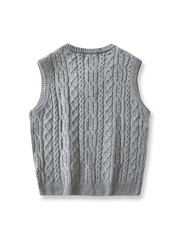 製品画像: アメリカンレトロ風 アランケーブルジャカードニットベスト 正面、ヴィンテージ感とクラシックデザイン
詳細画像: 厚手の襟元と袖口デザインのディテール、暖かく快適