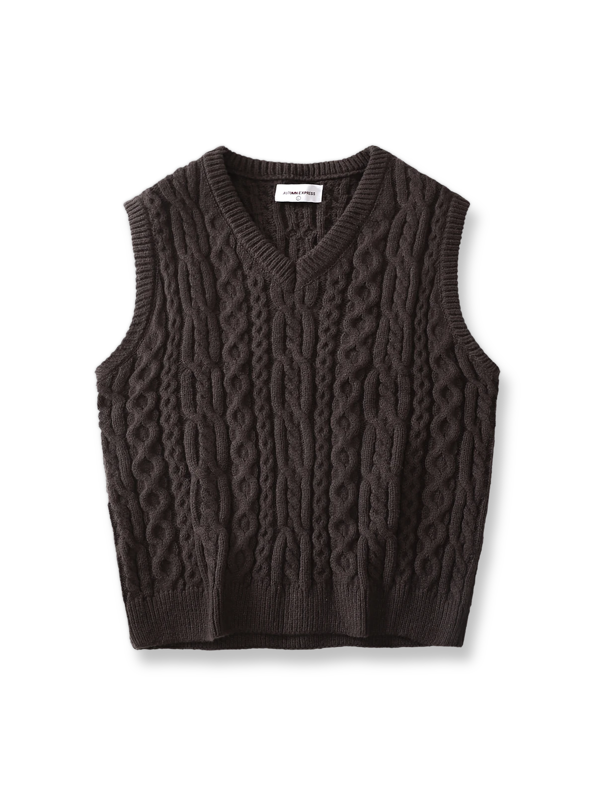 製品画像: アメリカンレトロ風 アランケーブルジャカードニットベスト 正面、ヴィンテージ感とクラシックデザイン
詳細画像: 厚手の襟元と袖口デザインのディテール、暖かく快適