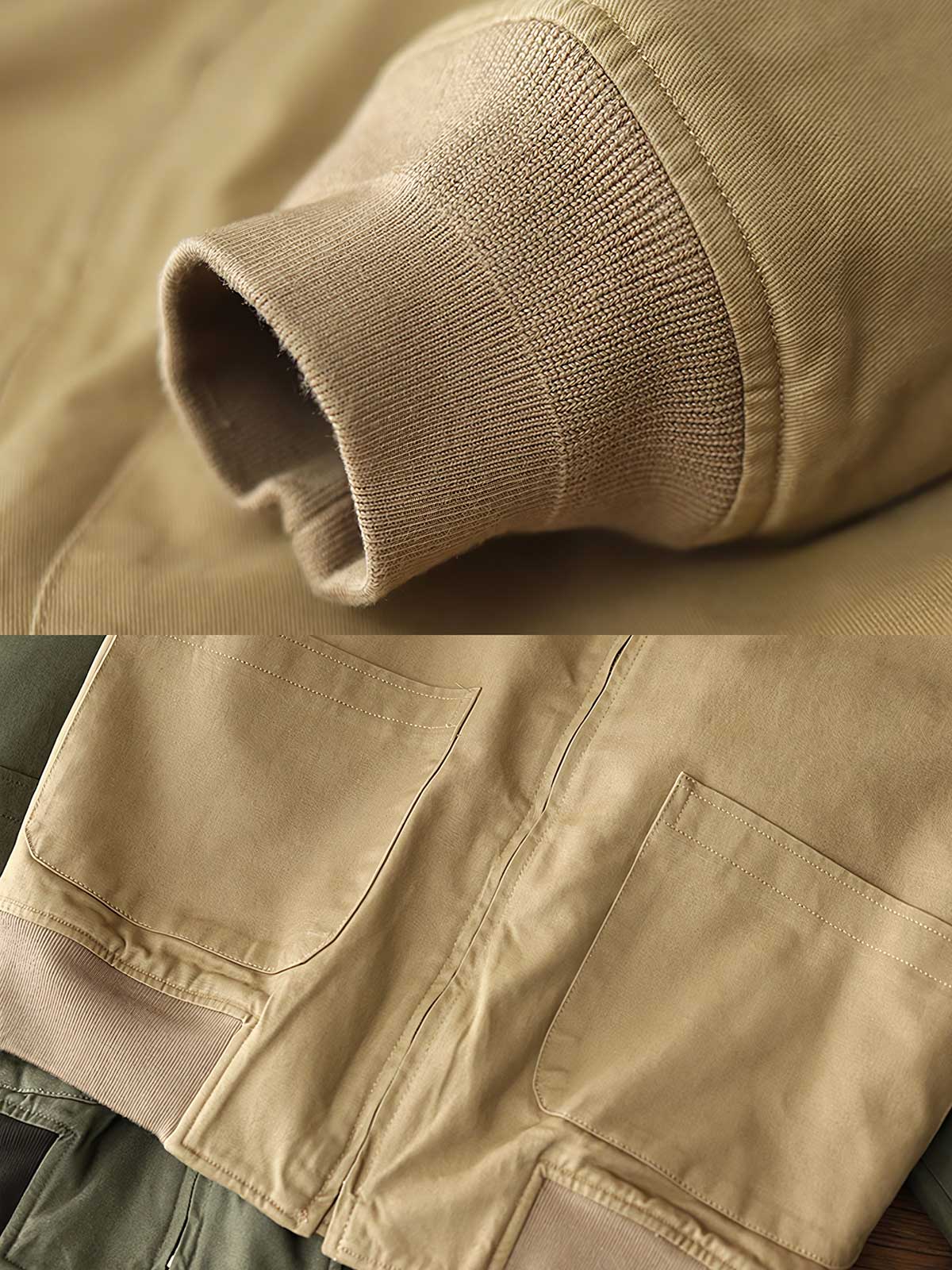 製品画像: 裏起毛 防寒 ウォッシュツイル コンバットジャケット 正面
詳細画像: TALON真鍮ジッパーとリブスタンドカラー ディテール