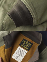 製品画像: 裏起毛 防寒 ウォッシュツイル コンバットジャケット 正面
詳細画像: TALON真鍮ジッパーとリブスタンドカラー ディテール