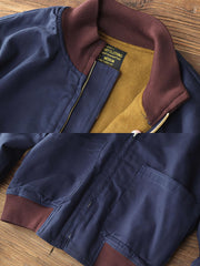 製品画像: 裏起毛 防寒 ウォッシュツイル コンバットジャケット 正面
詳細画像: TALON真鍮ジッパーとリブスタンドカラー ディテール