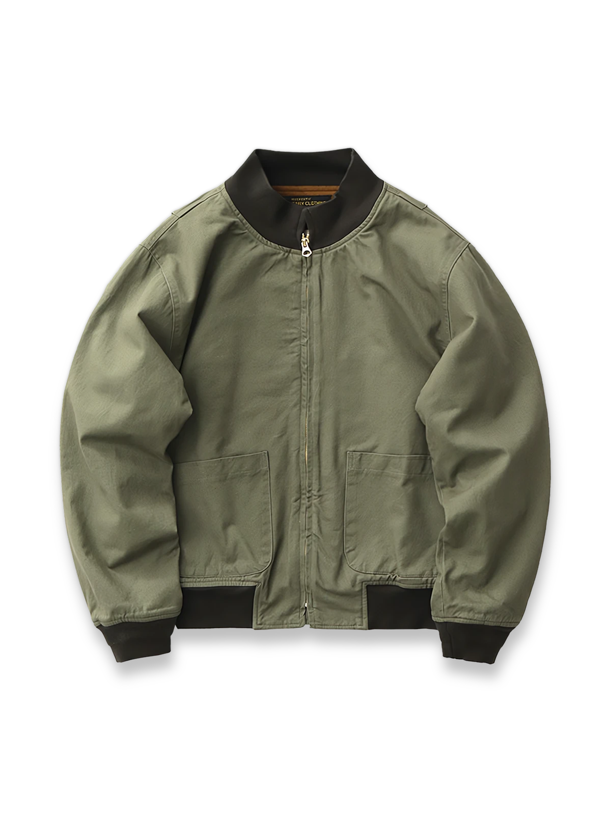 製品画像: 裏起毛 防寒 ウォッシュツイル コンバットジャケット 正面
詳細画像: TALON真鍮ジッパーとリブスタンドカラー ディテール