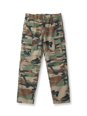 製品画像: アメリカンレトロ風 迷彩 六つポケット ヴィンテージ ウォッシュ カーゴパンツ 正面
詳細画像: カーゴポケットとYKKジッパー ディテール