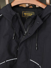 製品画像: レトロ風 配色 フード付き トレーニングジャケット 正面
詳細画像: ハーフジップと反射テープのディテール