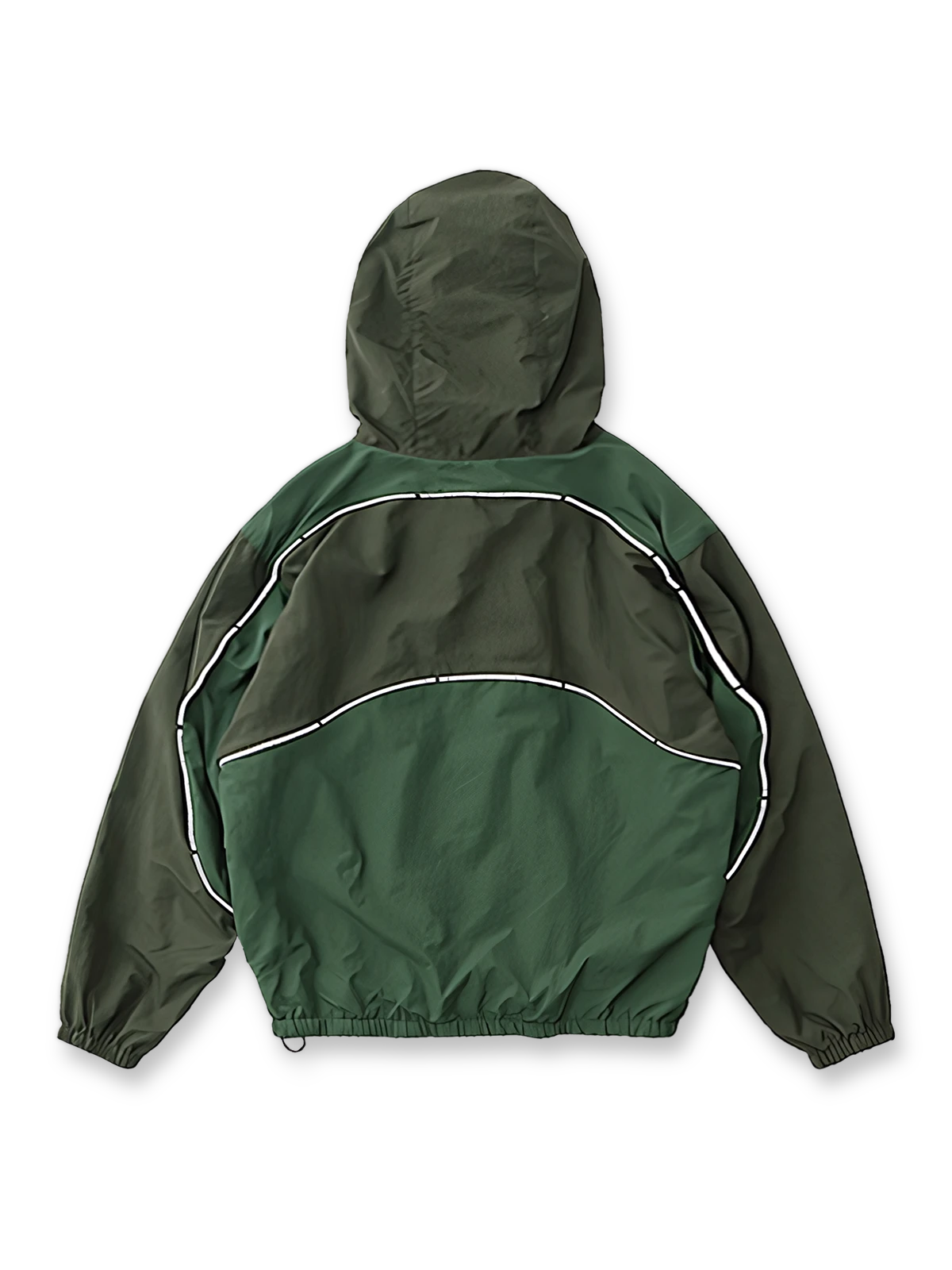 製品画像: レトロ風 配色 フード付き トレーニングジャケット 正面
詳細画像: ハーフジップと反射テープのディテール