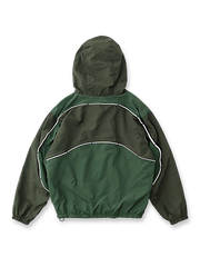 製品画像: レトロ風 配色 フード付き トレーニングジャケット 正面
詳細画像: ハーフジップと反射テープのディテール