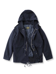 製品画像: ヴィンテージ風 M51 フィッシュテール フード付き コート 正面
詳細画像: 取り外し可能なキルティングライナーと調整可能なドローコード ディテール