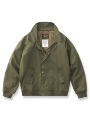 製品画像: G9 ハリントンジャケット メンズ 正面ビュー 高密度ポリエステル コットンライナー 春秋アウター
詳細画像: 背面のアンブレラヨークプリーツと TALON ジッパーのディテール、フラップ付きポケット