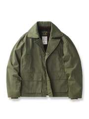 製品画像: AL-1 フライトジャケット メンズ 裏起毛 ミリタリースタイル 正面ビュー
詳細画像: ヴィンテージ風の襟と4つのポケット、防風フラップのディテール