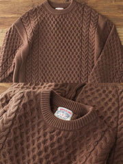 バルーンスリーブ チェック柄ツイスト編みセーター