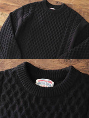 バルーンスリーブ チェック柄ツイスト編みセーター