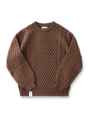 バルーンスリーブ チェック柄ツイスト編みセーター