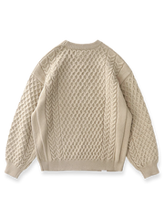 バルーンスリーブ チェック柄ツイスト編みセーター