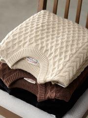 バルーンスリーブ チェック柄ツイスト編みセーター