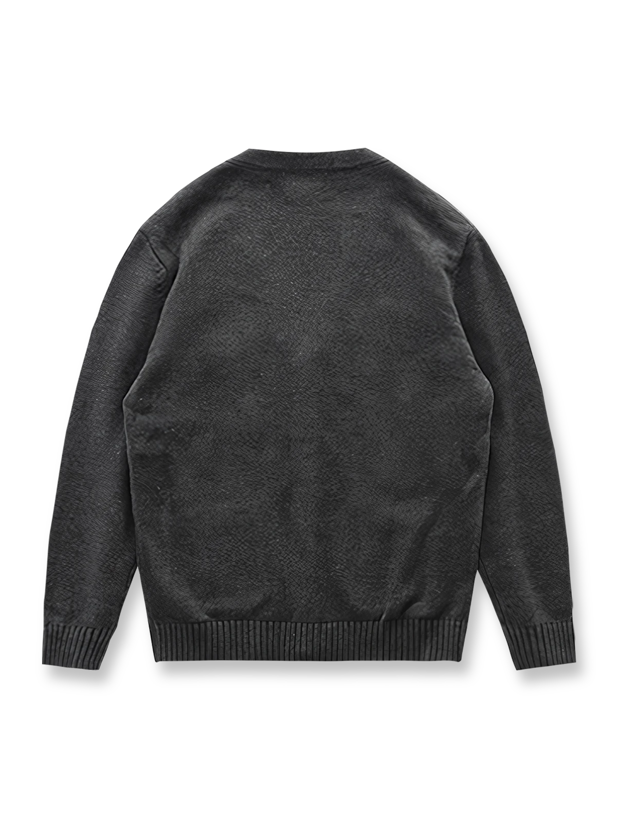 製品画像: レトロ四つポケットVネックニットカーディガンの全体図、厚手の保温性が特徴
詳細画像: Vネックと四つポケットのディテール、ニットの質感とウォッシュ加工の仕上がり