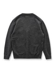 製品画像: レトロ四つポケットVネックニットカーディガンの全体図、厚手の保温性が特徴
詳細画像: Vネックと四つポケットのディテール、ニットの質感とウォッシュ加工の仕上がり