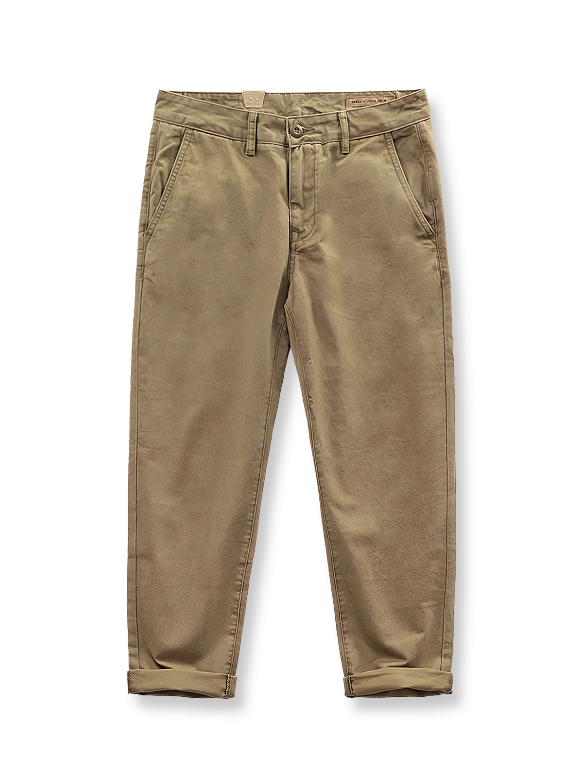 製品画像:アメリカンクラシックストレートツイルパンツの正面図。クラシックなワークスタイルとカジュアル感が共存し、三季節に適した全コットン素材のアイテム。
詳細画像:後ろポケットに施されたフラップデザインのディテールを強調したクローズアップ画像。ワークテイストと実用性を兼ね備えたスタイル。