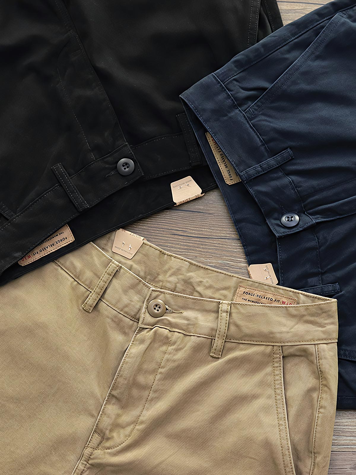 製品画像:アメリカンクラシックストレートツイルパンツの正面図。クラシックなワークスタイルとカジュアル感が共存し、三季節に適した全コットン素材のアイテム。
詳細画像:後ろポケットに施されたフラップデザインのディテールを強調したクローズアップ画像。ワークテイストと実用性を兼ね備えたスタイル。