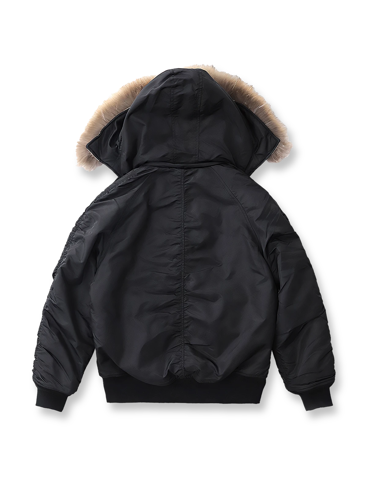 製品画像:N2Bフライトジャケットの正面図。高密度防水ナイロンと天然タヌキファー毛襟を採用し、混合ウールライニングで優れた保温性を実現。冬季のアウトドアや日常コーデに最適なアイテム。
詳細画像:ジャケットのタヌキファー毛襟と内側の混合ウールライニングをクローズアップ。クラシックなミリタリースタイルと防寒性能を兼ね備え、実用性とファッション性が融合したデザイン。