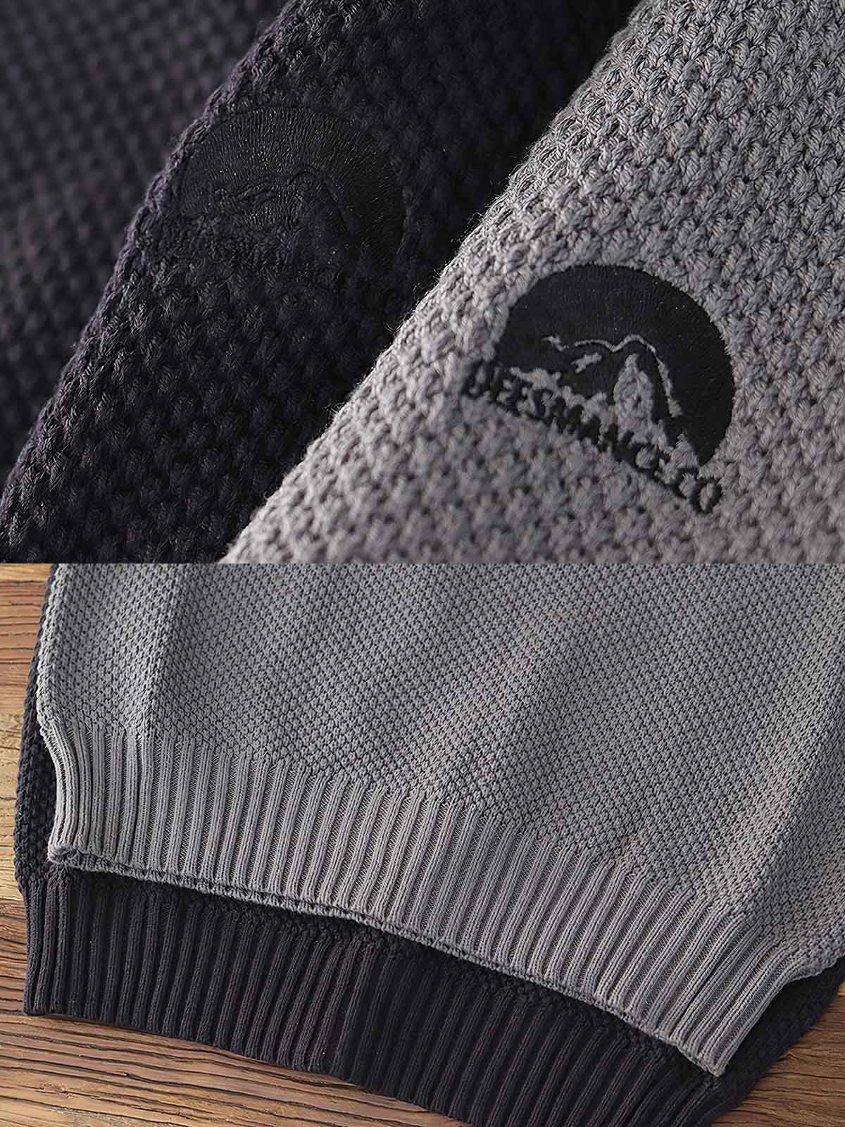 製品画像:ゆったりとしたワッフル編みクルーネックセーターの正面展示。ヴィンテージ風のデザインがカジュアルなスタイルにぴったり。
詳細画像:立体感のあるワッフル編みのディテールをクローズアップ。柔らかさと耐久性を兼ね備えたダブルヤーン素材。