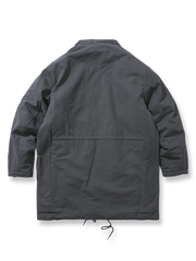 製品画像: リバーシブル厚手コーラルフリースヴィンテージワークコート全体表示。コットン表地とコーラルフリース裏地の組み合わせで、保温性とスタイルを両立したデザイン。
詳細画像: スタンドカラーとフリース裏地のディテール表示。すっきりとしたシルエットと柔らかいフリース素材が特徴。