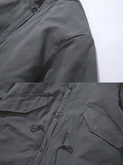 製品画像: リバーシブル厚手コーラルフリースヴィンテージワークコート全体表示。コットン表地とコーラルフリース裏地の組み合わせで、保温性とスタイルを両立したデザイン。
詳細画像: スタンドカラーとフリース裏地のディテール表示。すっきりとしたシルエットと柔らかいフリース素材が特徴。