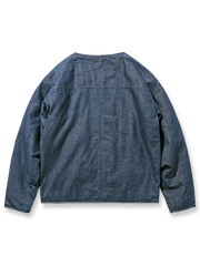 製品画像: ヴィンテージ風デニム中綿ワークジャケット全体展示。秋冬に適した保温性とスタイルが特徴のアイテム。
詳細画像: 中綿裏地と隠しスナップボタンのディテール展示。ヴィンテージ感のあるディテールがポイント。