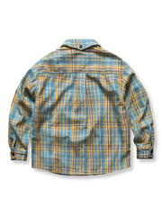 製品画像: ヴィンテージチェック柄裏起毛シャツ全体表示。温かみのある小粋なチェック柄で、ゆったりしたシルエットが特徴の秋冬シャツ。
詳細画像: 裏起毛のディテール画像。柔らかな質感が伝わるデザインで、快適な着心地と保温性が実感できる仕上がり。