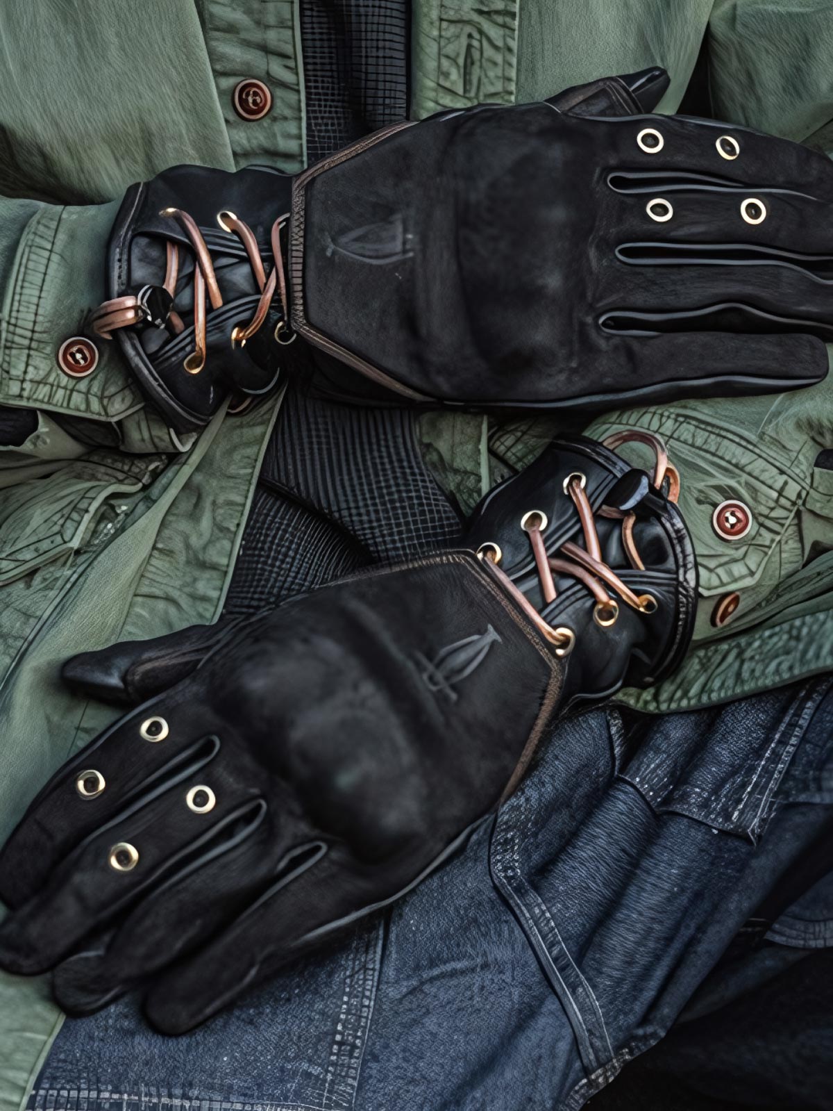 图像替代文本1:ヴィンテージ羊革バイカーズグローブ。防風、防衝撃、通気性の良いデザインで快適なライディング体験を提供。
图像替代文本2:通気性を高めるメタル通気孔が特徴的なヴィンテージ羊革バイカーズグローブ。