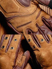 图像替代文本1:ヴィンテージ羊革バイカーズグローブ。防風、防衝撃、通気性の良いデザインで快適なライディング体験を提供。
图像替代文本2:通気性を高めるメタル通気孔が特徴的なヴィンテージ羊革バイカーズグローブ。