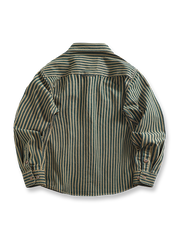 1. 製品画像(Main Image):
ストライプ柄ワークシャツ、ヴィンテージ風デザイン、ウォッシュ加工シャツ、秋冬向けシャツ、厚手ワークシャツ
2. 詳細画像(Detail Image):
ストライプ柄のアップ画像、ウォッシュ加工の生地、ワークシャツのディテール、フラップポケットとアーチ型裾の特写