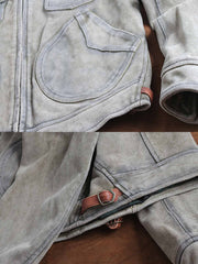 製品画像(Main Image): メンドーサ ヴィンテージ加工 トップレザー ジャケット、アメカジスタイルジャケット、ヴィンテージレザージャケット、ムーンポケットデザイン、ライダースジャケット、チェック柄裏地ジャケット、コントラストカラー レザー
詳細画像(Detail Image): メンドーサレザージャケット、ムーンポケットディテール、ライダース風カッティング、チェック柄裏地、レザーコントラストカラー