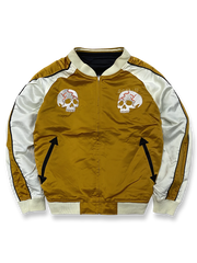 製品画像: リバーシブル 横須賀 富士山と鬼若丸刺繍 ジャケット全体画像、日本の伝統を感じさせる刺繍デザイン
詳細画像: 富士山と鬼若丸の刺繍ディテール、横須賀刺繍の高度な技法と精巧なデザイン