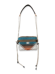 製品画像: インディアン・ナバホ風の民族パターンとリアルレザー素材を組み合わせたエンベロープショルダーバッグの正面展示。耐久性のある化学繊維と仕切りポケットを備え、アウトドアや日常使いに最適。
詳細画像: ダブルショルダーストラップ、レザーの細部、波形のラバーアウトソールとコルク粒入りミッドソールディテール展示。