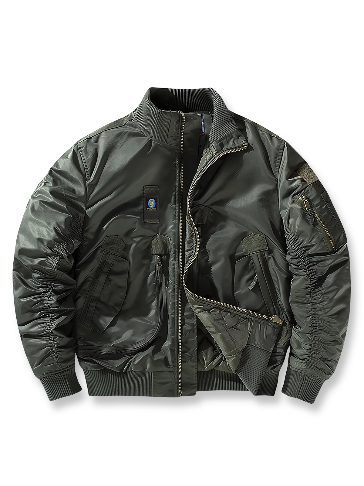 製品画像ALT替代文本
4色展開のクラシックパイロットジャケット(ブラック、アーミーグリーン、カーキ、ネイビー)。スタンドカラーとリブ仕様を備えた防風性・耐久性に優れたポリエステル製ジャケット。
詳細画像ALT替代文本
スタンドカラーパイロットジャケットのディテール、ジッパー付きスリーブポケットとリブ仕様。立体裁断でフィット感を強調し、機能性とスタイルを兼ね備えたデザイン。