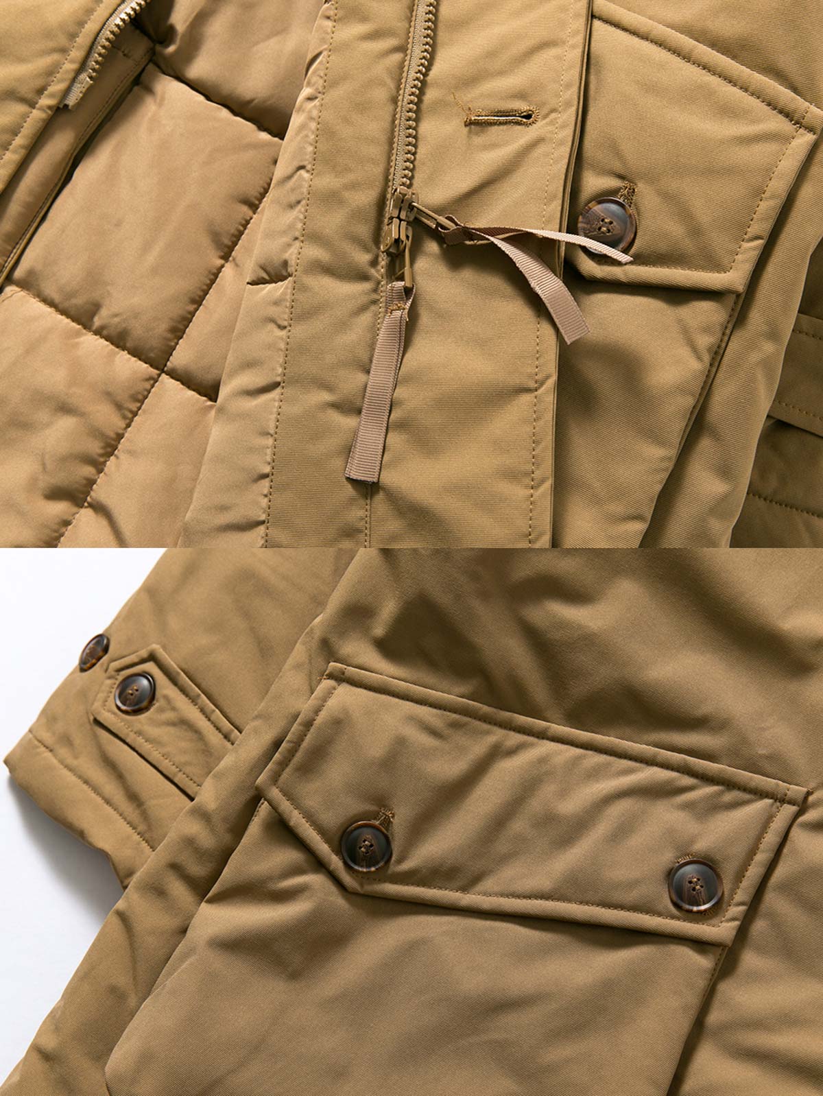 製品画像ALT代替テキスト
クラシックなミドル丈キルティング中綿コート、3色展開(ベージュ、グリーン、ブラック)、冬の防寒に最適。
詳細画像ALT代替テキスト
防風・防水性能を備えたダブルジップとポケットディテールが特徴の中綿コート。