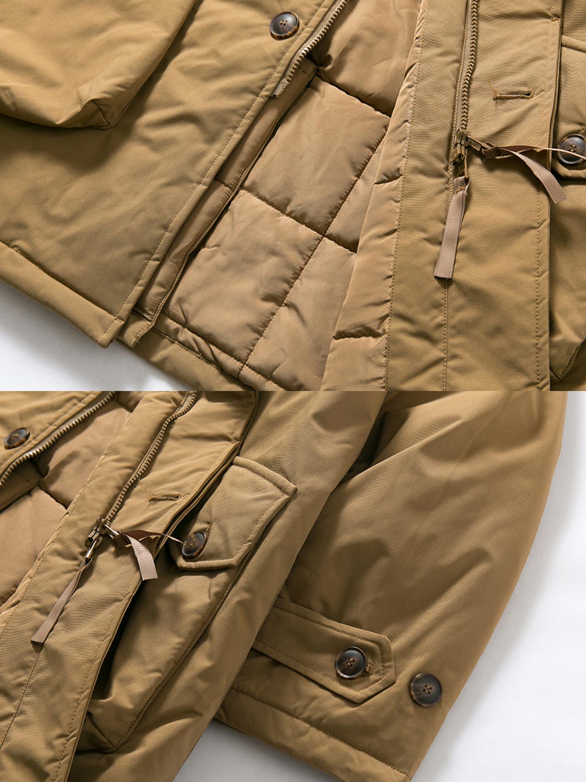 製品画像ALT代替テキスト
クラシックなミドル丈キルティング中綿コート、3色展開(ベージュ、グリーン、ブラック)、冬の防寒に最適。
詳細画像ALT代替テキスト
防風・防水性能を備えたダブルジップとポケットディテールが特徴の中綿コート。