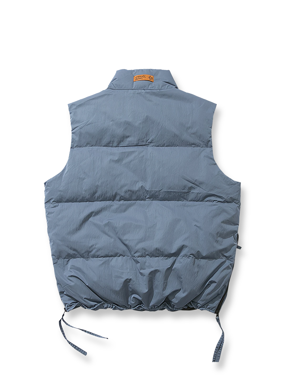 製品画像: 多ポケットデザインのワークダウンベスト、スタンドカラーと70%-79%ホワイトダックダウン充填による高保温性が特徴の全体イメージ
詳細画像: ワークスタイルのダウンベストに施されたジッパー付きサイドスリットとポケットディテールのクローズアップ