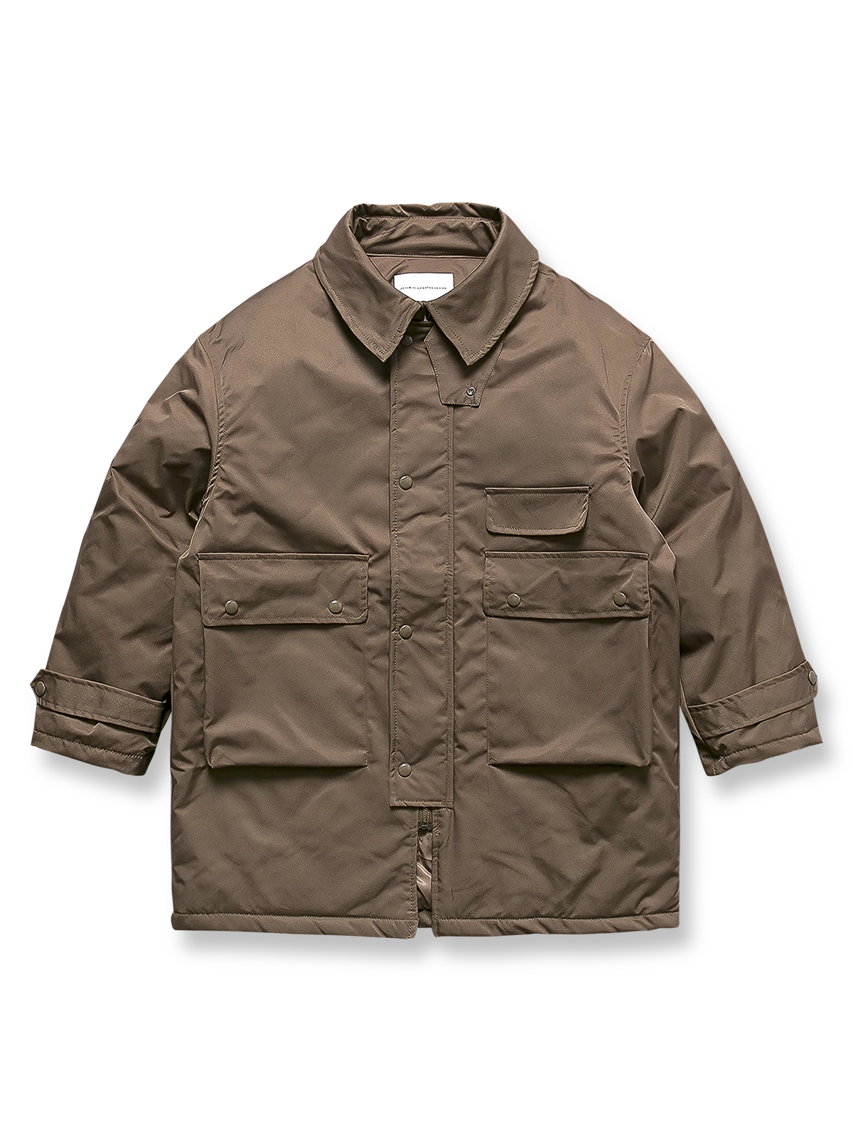 製品画像: ミドル丈ヴィンテージワークコート全体像、実用的な多ポケットデザイン、防風・撥水性能で冬に最適
詳細画像: ワークコートの多ポケットディテール展示、ヴィンテージスタイルの収納力とデザイン性