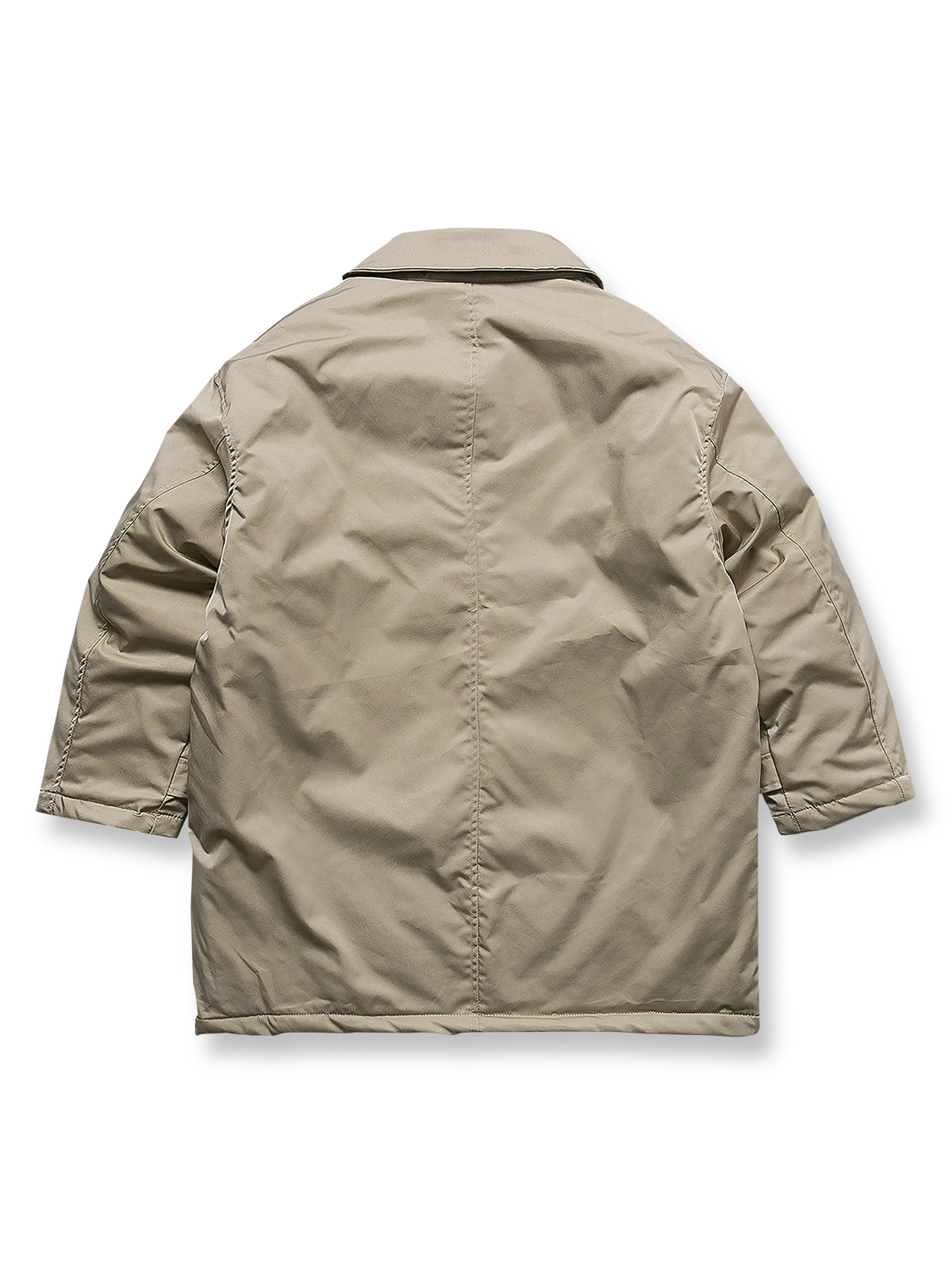 製品画像: ミドル丈ヴィンテージワークコート全体像、実用的な多ポケットデザイン、防風・撥水性能で冬に最適
詳細画像: ワークコートの多ポケットディテール展示、ヴィンテージスタイルの収納力とデザイン性