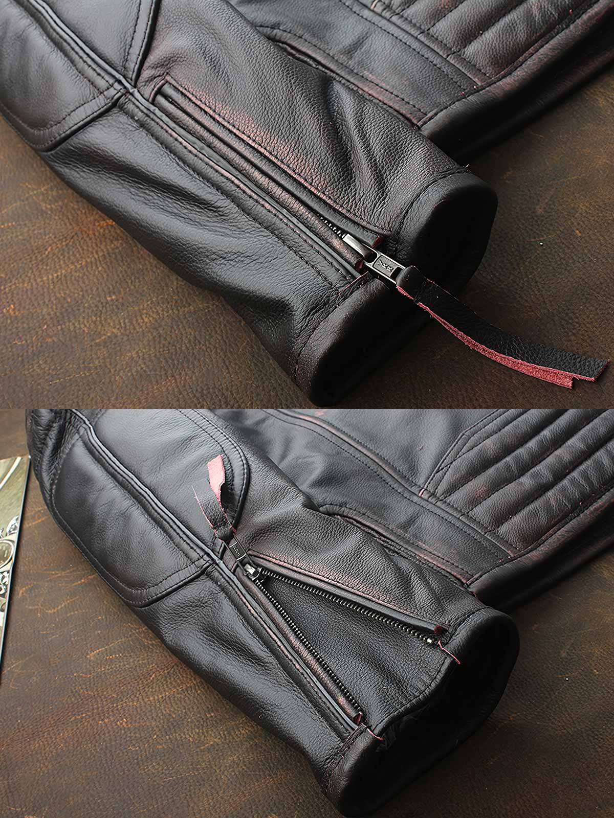 製品画像:
トップグレード牛革 レザーライダースジャケット アメリカンバイクスタイル メンズ ジャケット 全体画像 クラシックデザイン
詳細画像:
ジッパー 肩部 ディテール エッジング加工 ヴィンテージ感 レザーライダースジャケット 詳細 クローズアップ