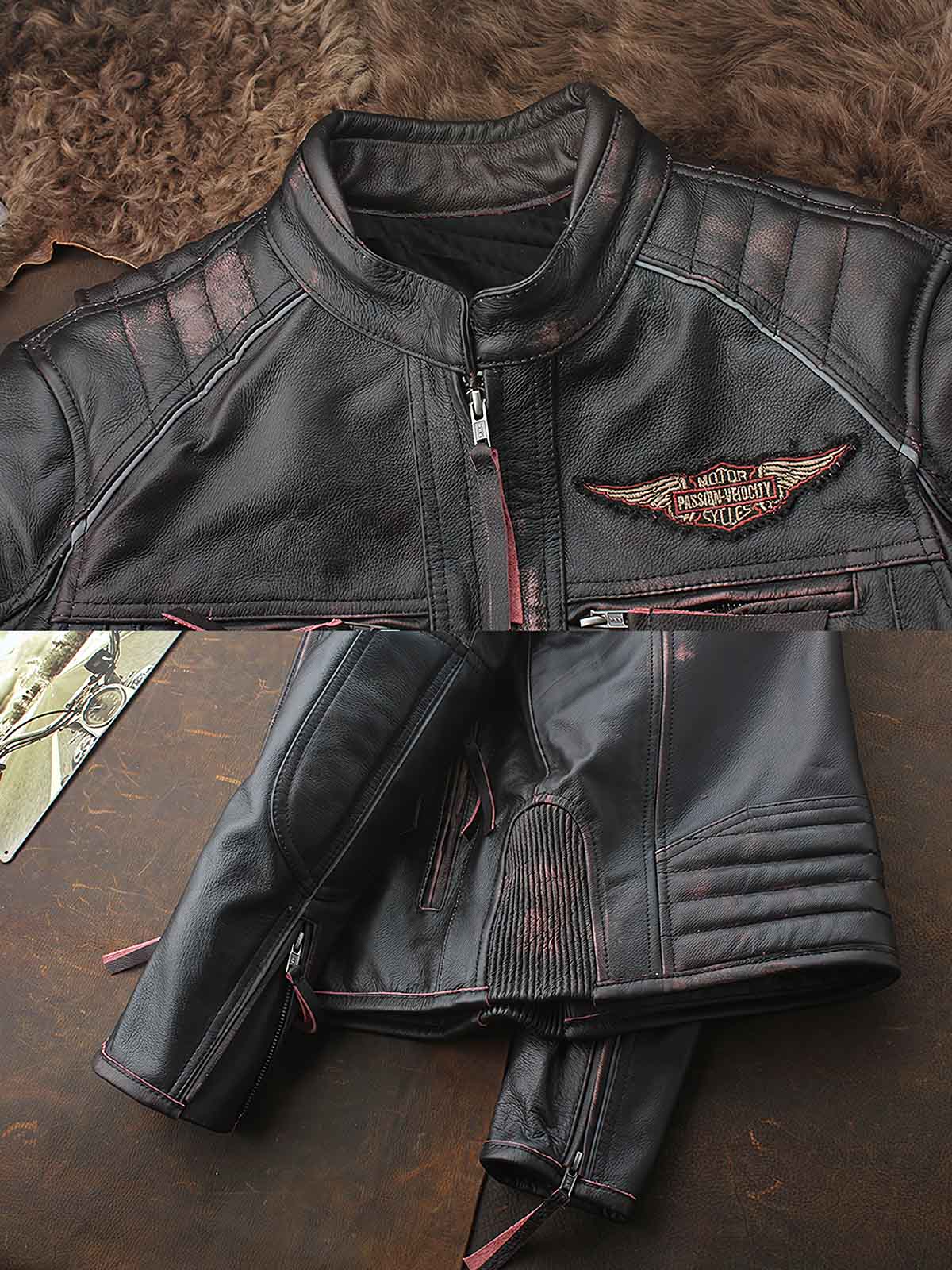 製品画像:
トップグレード牛革 レザーライダースジャケット アメリカンバイクスタイル メンズ ジャケット 全体画像 クラシックデザイン
詳細画像:
ジッパー 肩部 ディテール エッジング加工 ヴィンテージ感 レザーライダースジャケット 詳細 クローズアップ