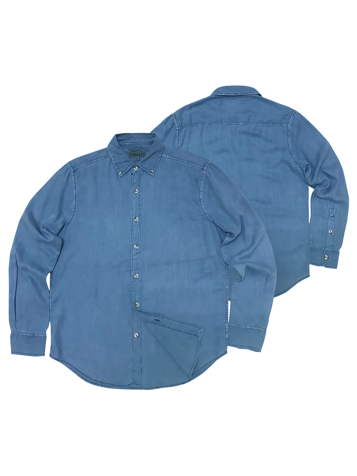 製品画像: ソフトな質感のテンセルヘリンボーン長袖シャツ全体展示、ヴィンテージ感溢れるデザイン
詳細画像: 製品染め加工とヘリンボーン柄ディテール、テンセル素材の柔らかさ