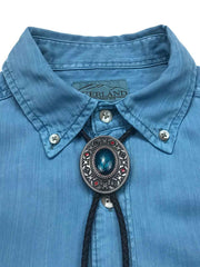 製品画像: ソフトな質感のテンセルヘリンボーン長袖シャツ全体展示、ヴィンテージ感溢れるデザイン
詳細画像: 製品染め加工とヘリンボーン柄ディテール、テンセル素材の柔らかさ