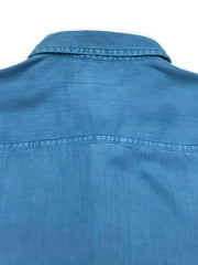 製品画像: ソフトな質感のテンセルヘリンボーン長袖シャツ全体展示、ヴィンテージ感溢れるデザイン
詳細画像: 製品染め加工とヘリンボーン柄ディテール、テンセル素材の柔らかさ