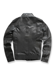 製品画像: 植鞣し羊革 ハイネック ライダースジャケット 全体画像 スリムフィット デザイン シンプル 風を防ぐ
詳細画像: スナップボタン ジッパー ダブルフロント防風設計 植鞣し羊革ライダースジャケット 高品質 風対策