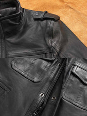 製品画像: 植鞣し羊革 ハイネック ライダースジャケット 全体画像 スリムフィット デザイン シンプル 風を防ぐ
詳細画像: スナップボタン ジッパー ダブルフロント防風設計 植鞣し羊革ライダースジャケット 高品質 風対策