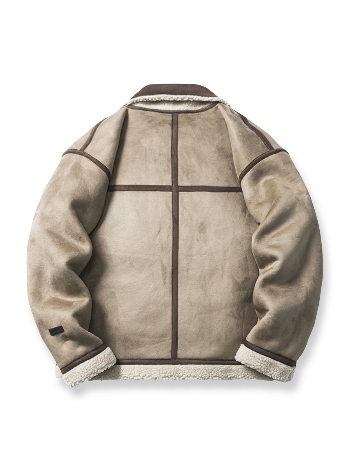 製品画像: バイカースタイルのラムウールレザー&フリースジャケット全体像、ラムウールとレザーの組み合わせが際立つヴィンテージ感
詳細画像: レザー&フリースのディテールとデザインのアップ、厚手素材感と保温性強調