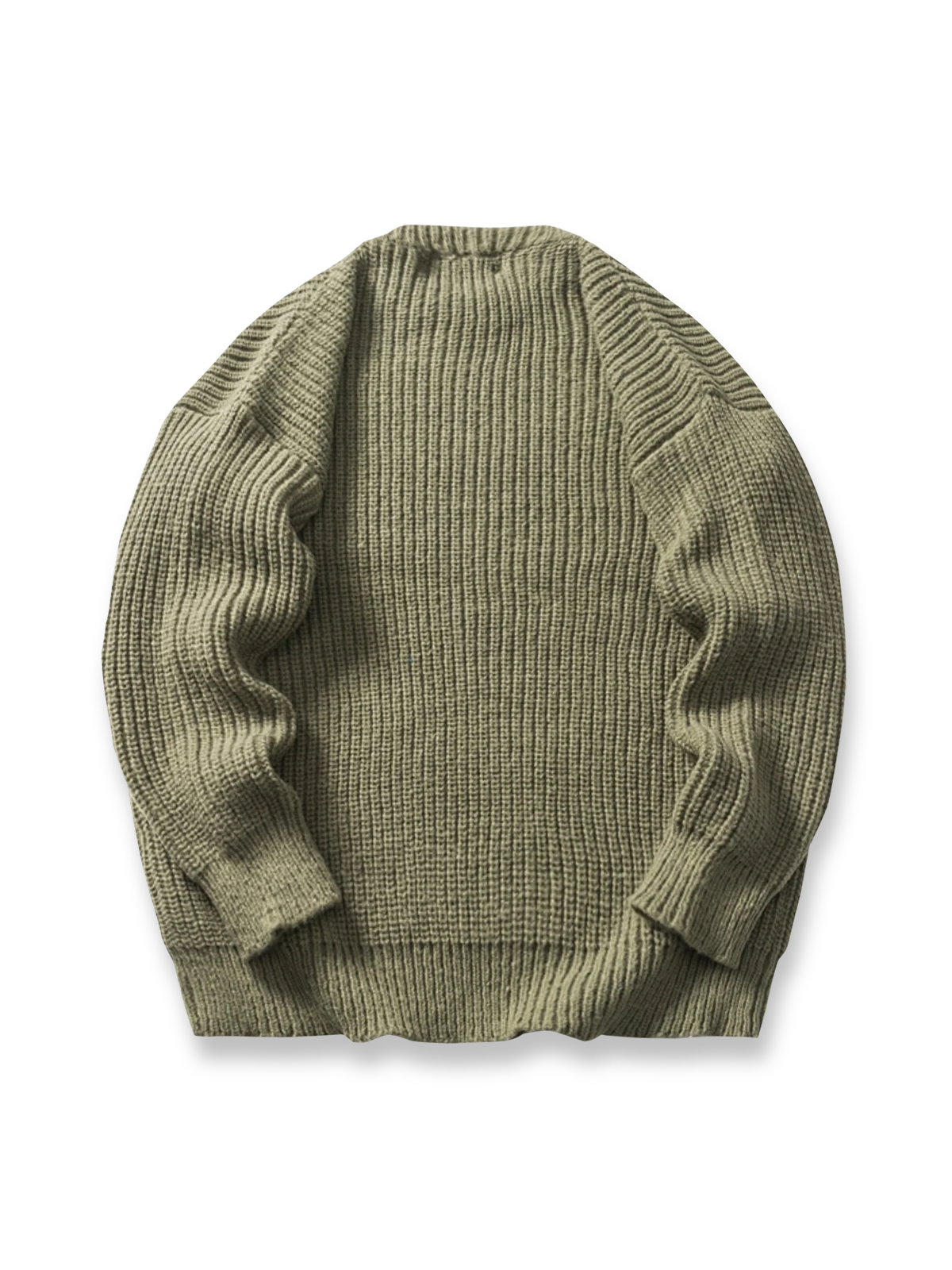 製品画像: メタルタグ付きクルーネックセーター全体展示、ヴィンテージ感漂うデザイン
詳細画像: セーターのメタルタグディテール、シンプルで上品なアクセント